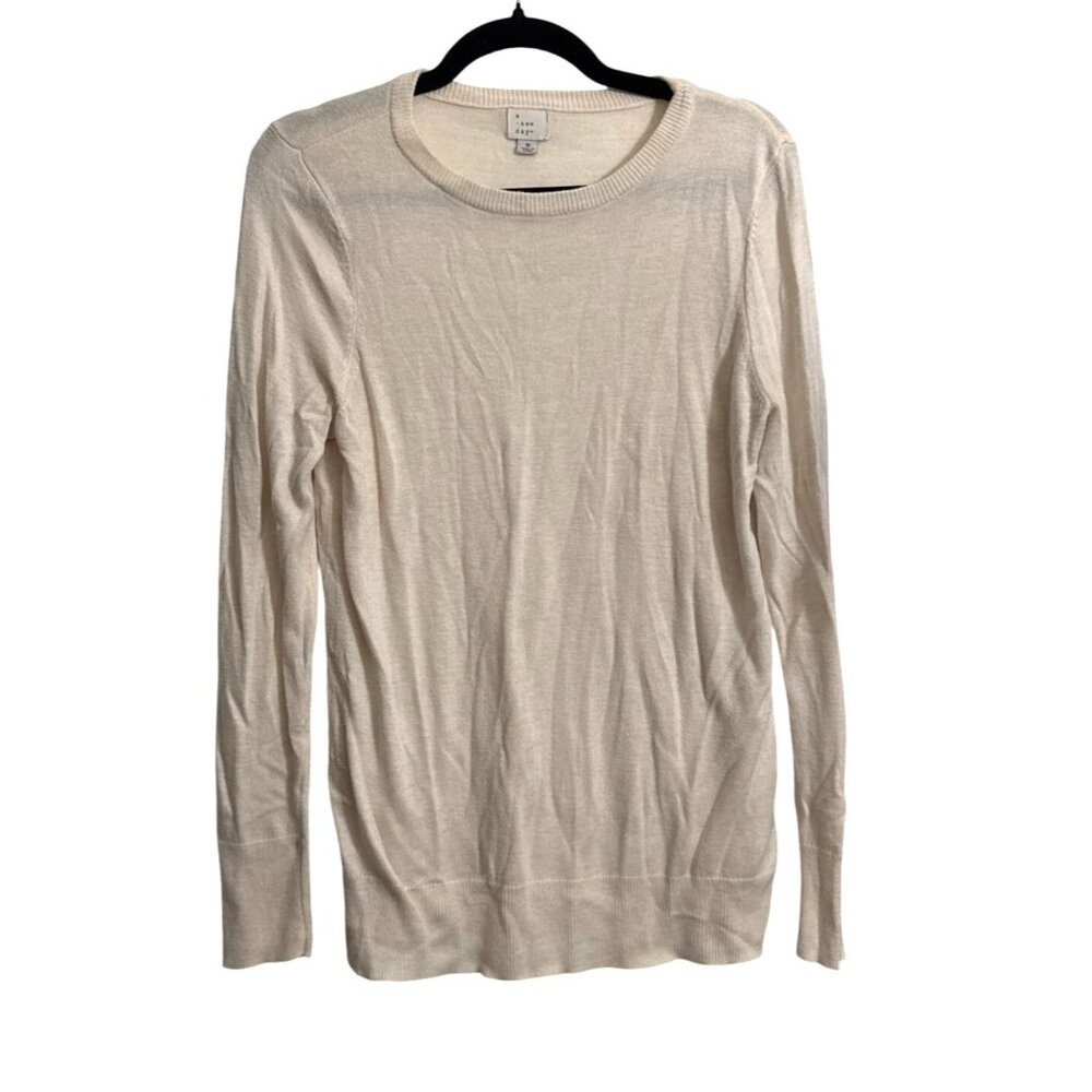 A New Day Womens Ivory Lightweight Sweater Size M Rayon Blend Long Sleeves Crew